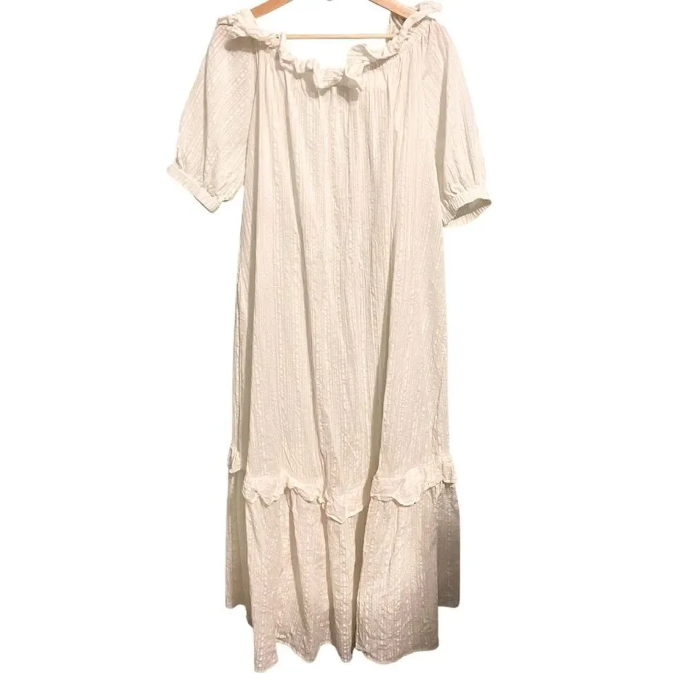 Anthropologie Ruffle Off-The-Shoulder Gauze Dress in White Size Medium